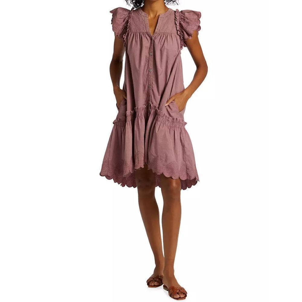 Sea NY Heart Quilt Petal Sleeve Tiered Dress size S